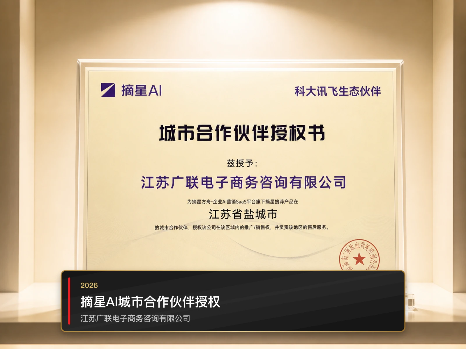 摘星AI城市合作伙伴授权，江苏广联电子商务咨询有限公司